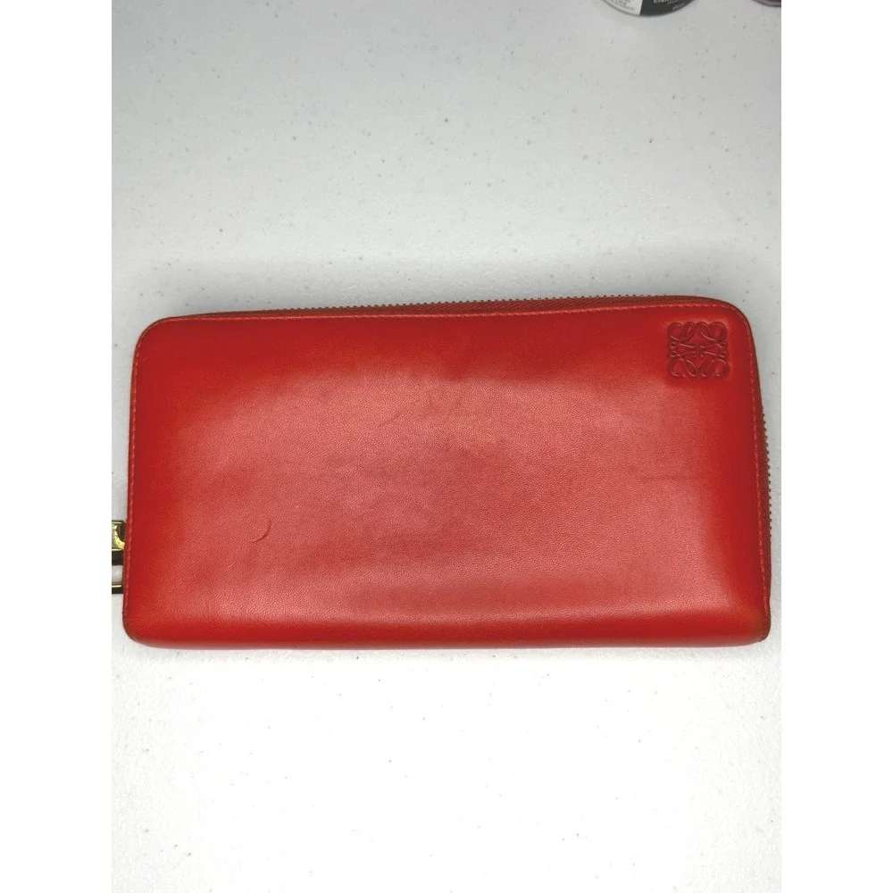 Loewe Anagram Continental Zip Wallet Red Leather Gold Hardware | Authenticated